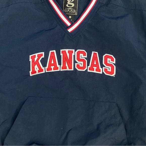 NCAA Kansas Jayhawks Windbreaker Jacket Youth Large Navy Pullover Pockets‎ Gear - Picture 6 of 13